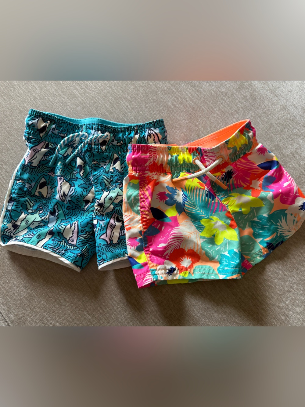 Cat & Jack Tropical Floral and Shark Print Kids Swim Shorts - Teal & Multicolor